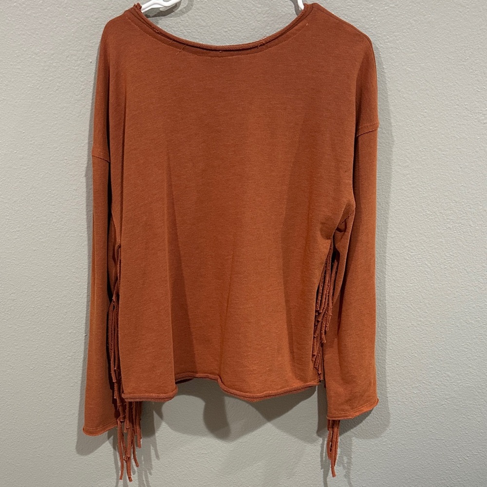 Orange Fringe long Sleeve Top - Picture 2 of 2